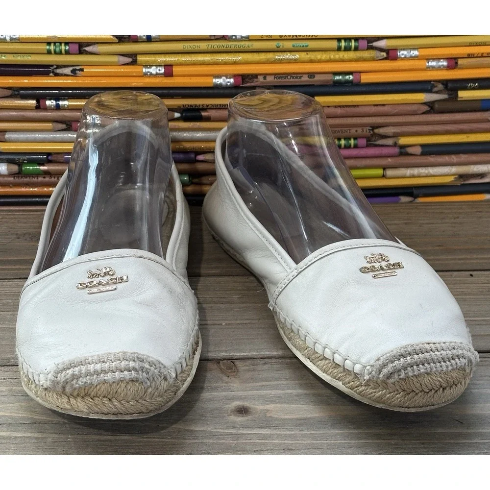 Coach Espadrille Rhodelle Flats Shoes Leather Cream Sz 8 B